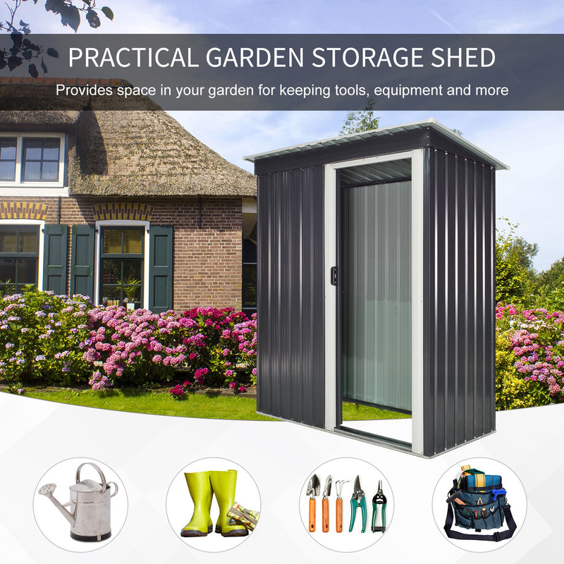 2 x 3ft Garden Storage Shed with Sliding Door and Sloped Roof Outdoor Equipment Tool Backyard, Black