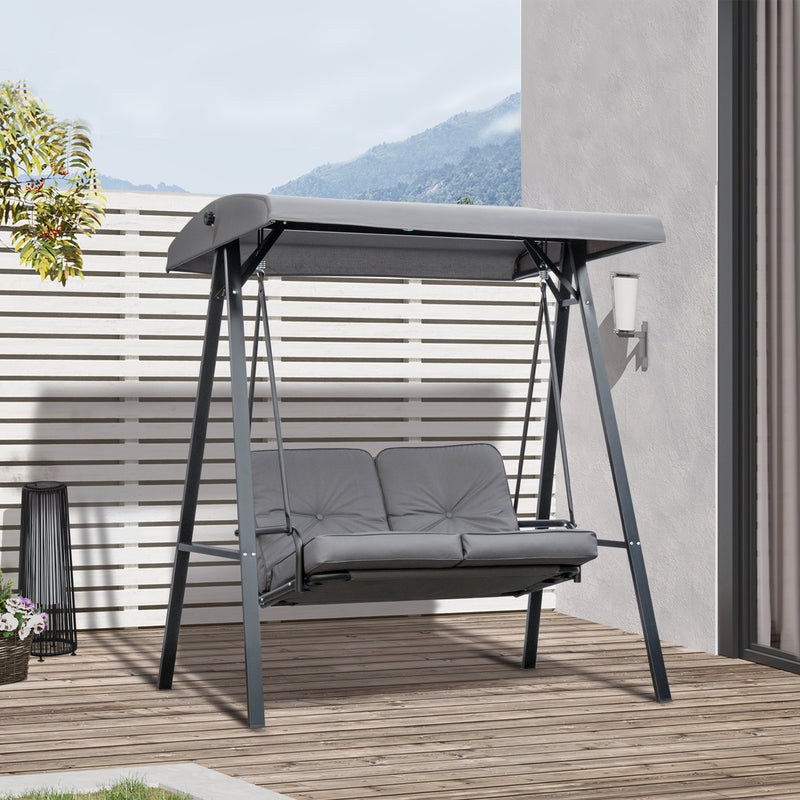 2 Seater Garden Swing Chair Outdoor Hammock Bench with Steel Frame Adjustable Tilting Canopy for Patio, Grey