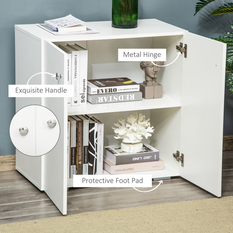 Storage Cabinet with 2 Shelves and Doors, Wooden Sideboard, Freestanding Kitchen Cupboard, Bookcase for Living Room, Hallway and Kitchen, White