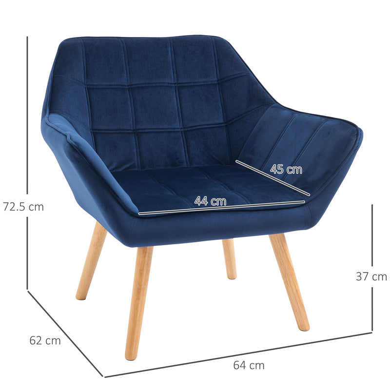Armchair Accent Chair Wide Arms Slanted Back Padding Iron Frame Wooden Legs Home Bedroom Furniture Seating Set of 2 Blue