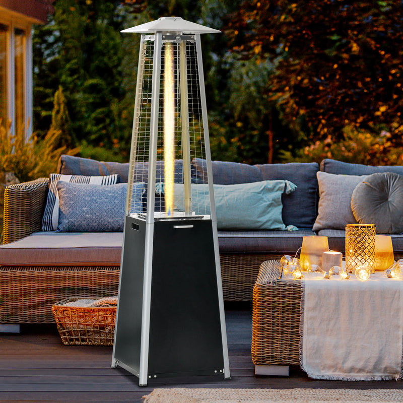 11.2KW Outdoor Patio Gas Heater Freestanding Pyramid Propane Heater Garden Tower Heater with Wheels, Dust Cover, Black, 50 x 50 x 190cm