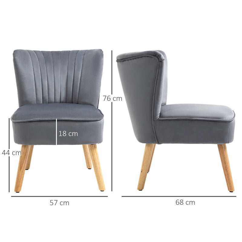 Modern Accent Chair, Fabric Living Room Chair with Rubber Wood Legs and Thick Padding, Grey