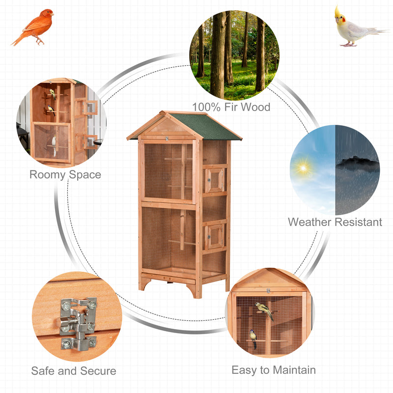 Wooden Outdoor Bird Cage, for Finches and Canaries, with Removable Tray, Asphalt Roof