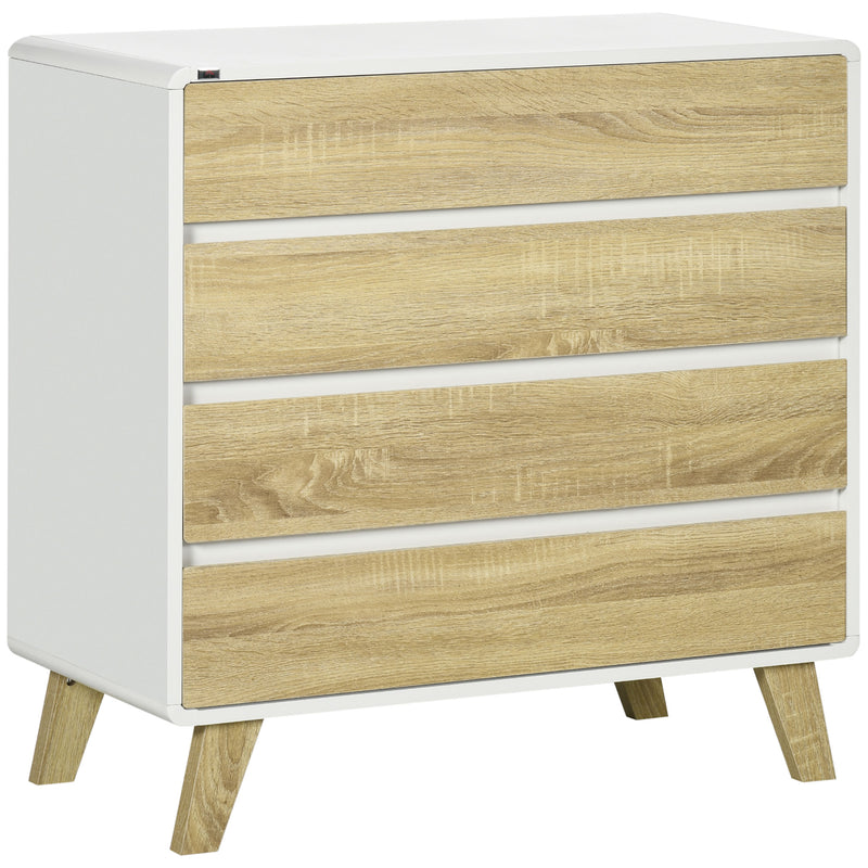 Drawer Chest, 4-Drawer Storage Organiser for Bedroom, Living Room, 80cmx40cmx79.5cm, White and Natural