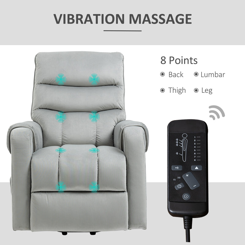 Vibration Massage Rise and Recliner Chair, Electric Power Lift Recliner with Remote Control and Side Pocket, Grey