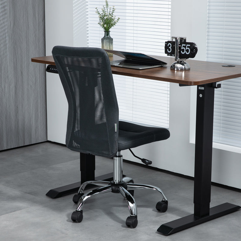 Computer Desk Chair, Mesh Office Chair with Adjustable Height and Swivel Wheels, Armless Study Chair, Dark Grey