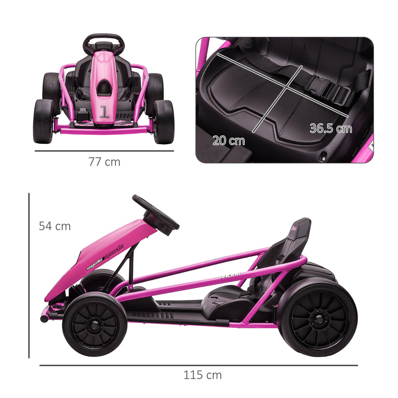 24V Electric Go Kart for Kids, Drift Ride-On Racing Go Kart with 2 Speeds, for Boys Girls Aged 8-12 Years Old, Pink
