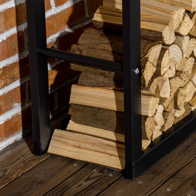 Metal Firewood Log Holder Tall Firewood Rack Indoor Outdoor Fireplace Wood Storage Shelf, Black, 60Wx25Dx150Hcm