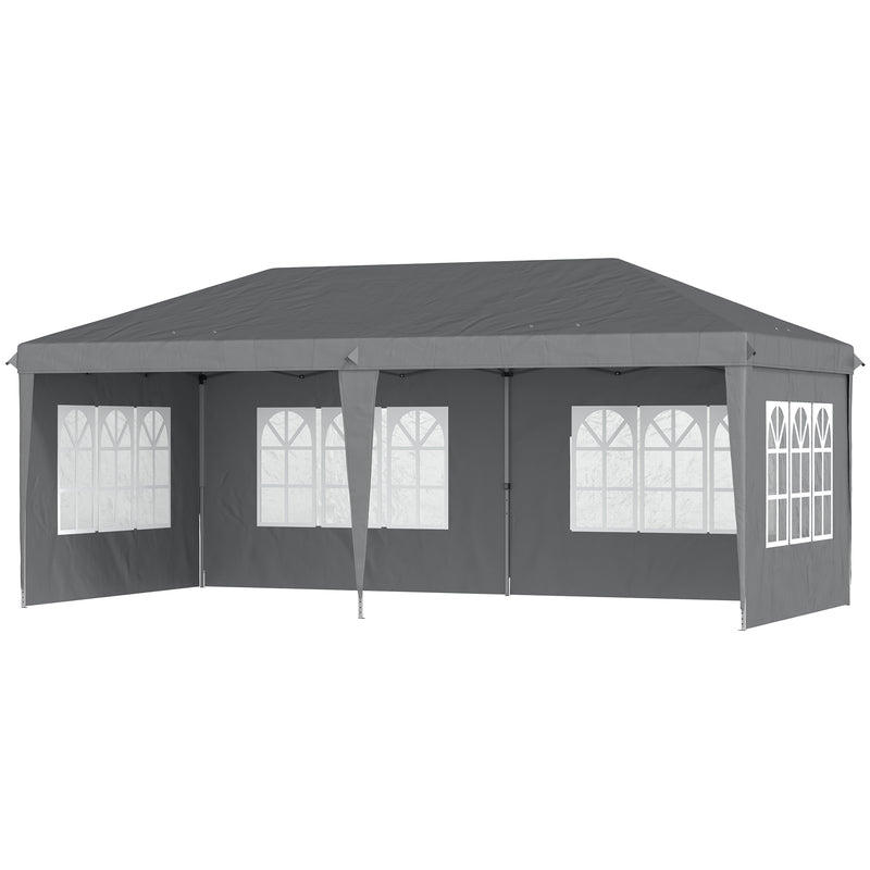 3 x 6m Pop Up Gazebo, Height Adjustable Marquee Party Tent with Sidewalls and Storage Bag, Grey