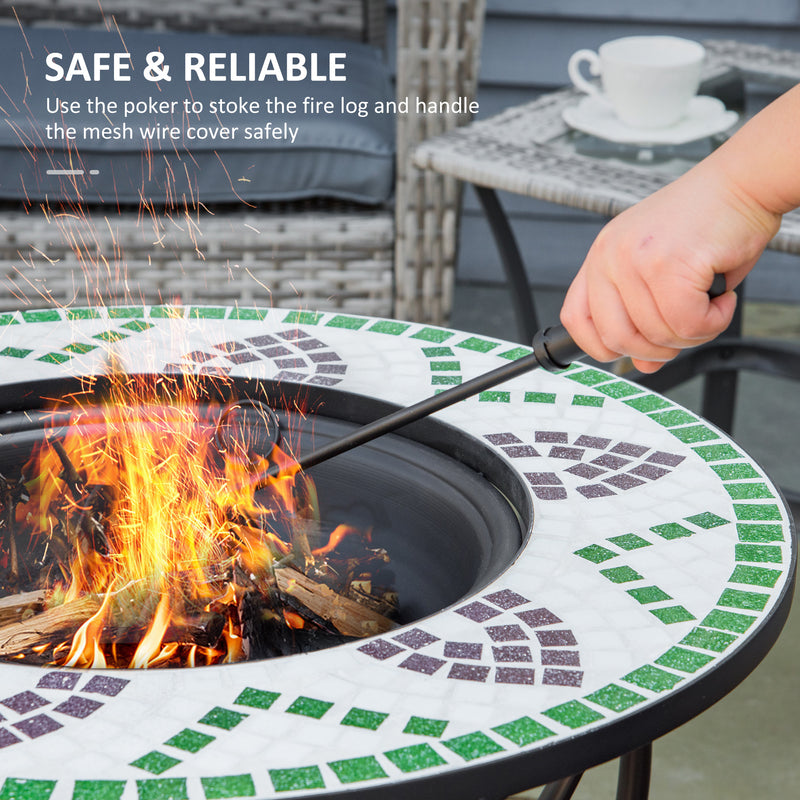 3-in-1 Outdoor Fire Pit, Garden Table with Cooking BBQ Grill, Firepit Bowl with Spark Screen Cover, Fire Poker for Backyard Bonfire Patio