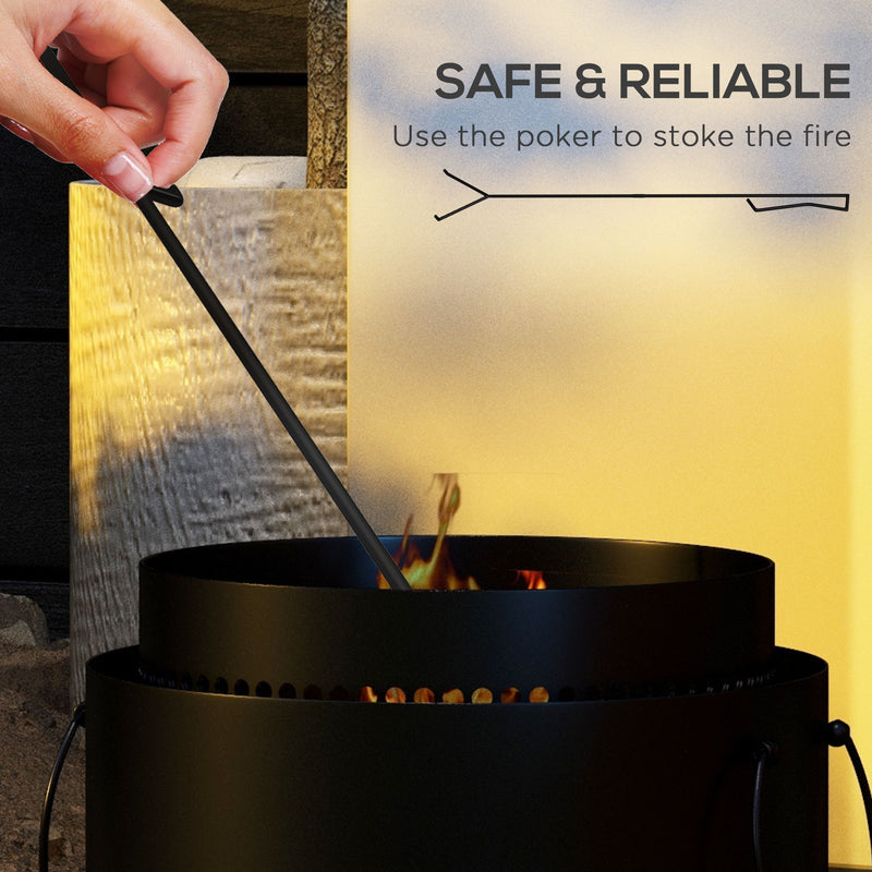 Smokeless Fire Pit, 37cm Portable Wood Burning Firepit with Poker for Garden Camping Bonfire Party, Metal, Black