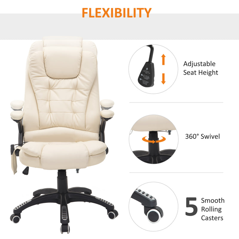 Executive Office Chair with Massage and Heat, High Back PU Leather Massage Office Chair With Tilt and Reclining Function, Beige