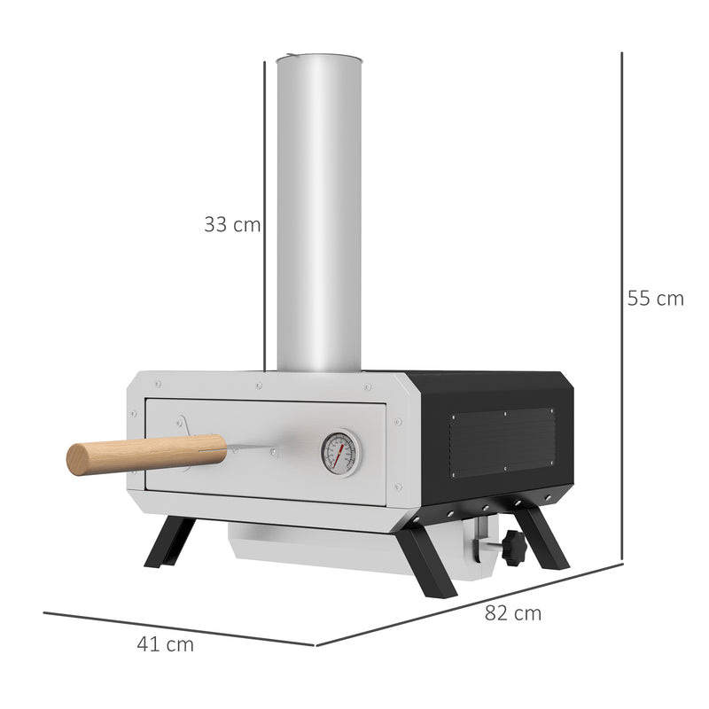 Portable Wood Pellet Pizza Oven with 12" / 30cm Rotating Pizza Stone, Peel and Cover, Wood Fired Pizza Maker with Thermometer for Outdoor Garden Cooking