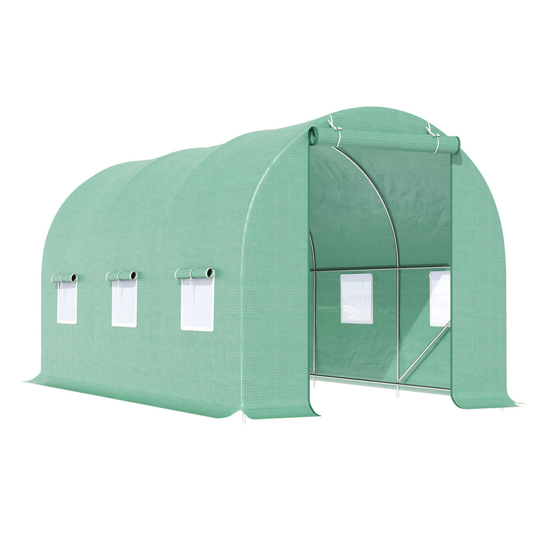 4.5m x 2m x 2m Walk-in Tunnel Greenhouse Garden Plant Growing House with Door and Ventilation Window, Green