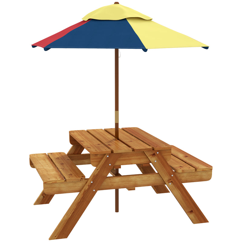 Kids Picnic Table Set, 3 in 1 Sand Pit Activity Table, Kids Garden Furniture w/ Removable Parasol, for 3-6 Years