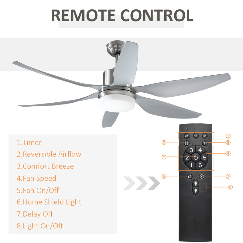 Reversible Ceiling Fan with Light, 6 Blades Indoor Modern Mount LED Lighting Fan with Remote Controller, for Bedroom, Living Room, Silver