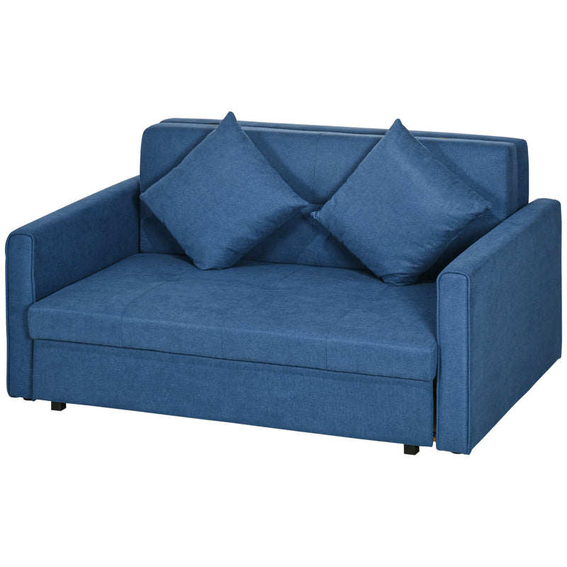 2 Seater Sofa Bed, Convertible Bed Settee, Modern Fabric Loveseat Sofa Couch w/ Cushions, Hidden Storage for Guest Room, Dark Blue