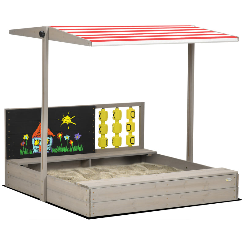 Kids Wooden Sandpit, Sandbox with Canopy & Seats, for Gardens - Grey