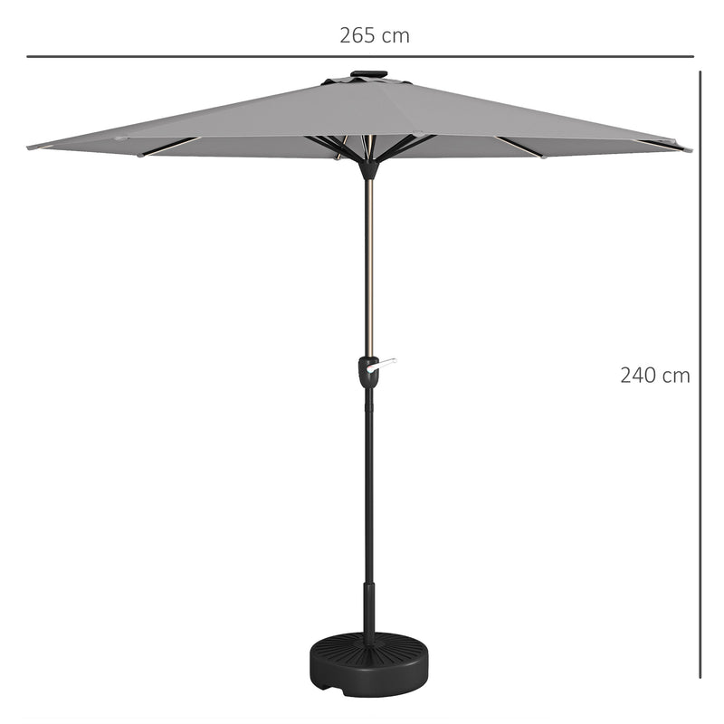 Garden Parasol with LED Lights, Solar Charged Patio Umbrella with Crank Handle, for Outdoor, Light Grey