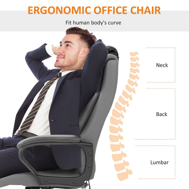 High Back Executive Office Chair 6- Point Vibration Massage Extra Padded Swivel Ergonomic Tilt Desk Seat, Grey