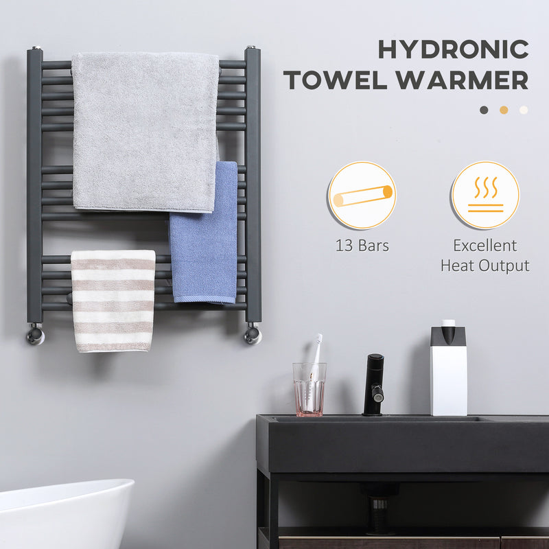 Straight Heated Towel Rail, Hydronic Bathroom Ladder Radiator Towel Warmer For Central Heating 600mm x 700mm, Grey