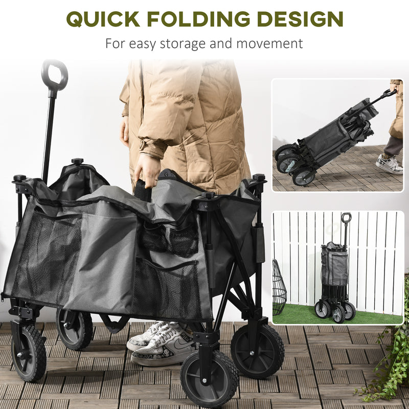 Garden Trolley, Cargo Traile on Wheels, Folding Collapsible Camping Trolley, Outdoor Utility Wagon, Dark Grey