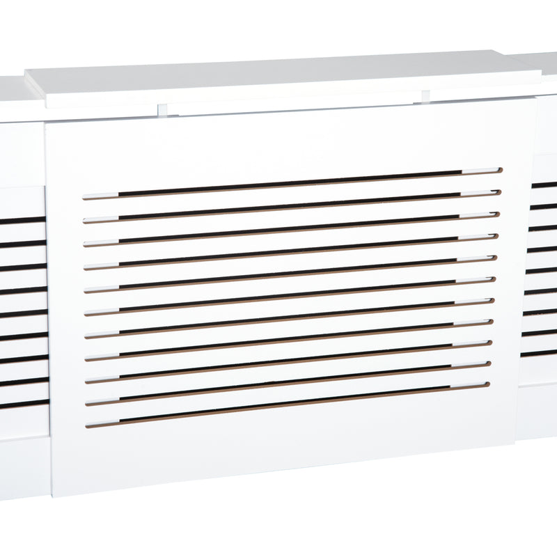 MDF Extendable Radiator Cover Cabinet Shelving Home Office Slatted Design White 139-208.5L x 20.5W x 82.5H cm