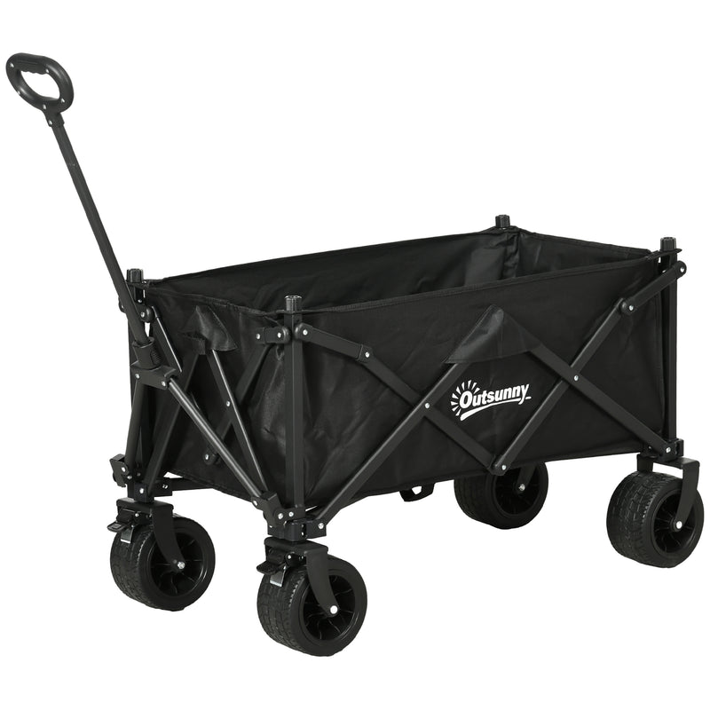 Folding Garden Trolley, Outdoor Wagon Cart with Carry Bag, for Beach, Camping, Festival, 120KG Capacity, Black