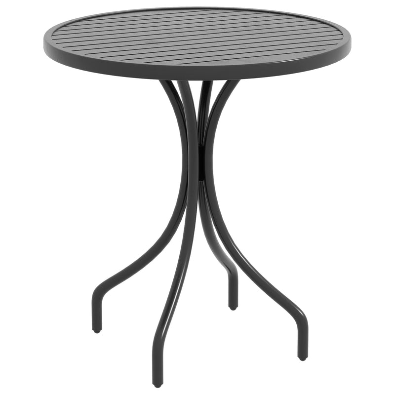 66cm Patio Table, Round Garden Table, Outdoor Side Table with Steel Frame and Slat Tabletop, Black