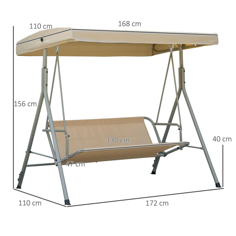 3 Seater Garden Swing Chair, Patio Rocking Bench with Tilting Canopy, Removable Cushion and Steel Frame, Light Brown
