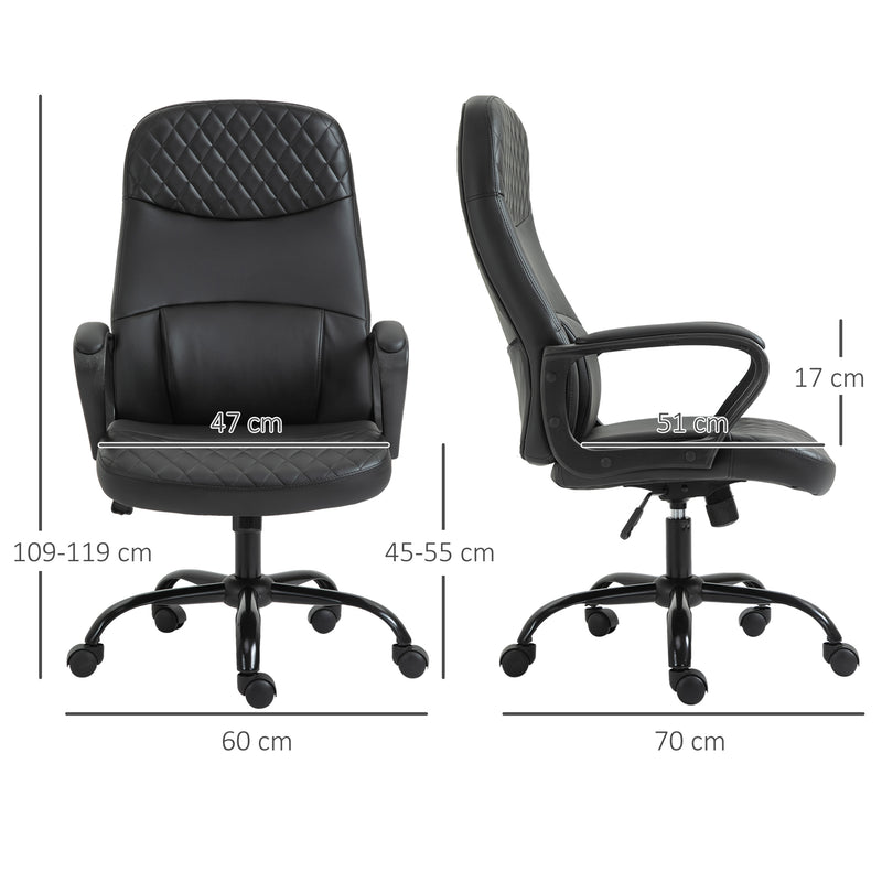 High Back Massage Office Chair with Armrest PU Leather Vibration Executive Chair with Adjustable Height and Built-in Lumbar Support Black