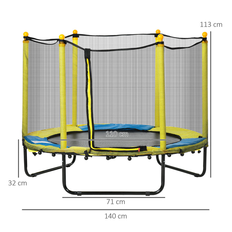 4.6FT / 55 Inch Kids Trampoline with Enclosure Safety Net Pads Indoor Trampolines for Child 3-10 Years Old, Yellow