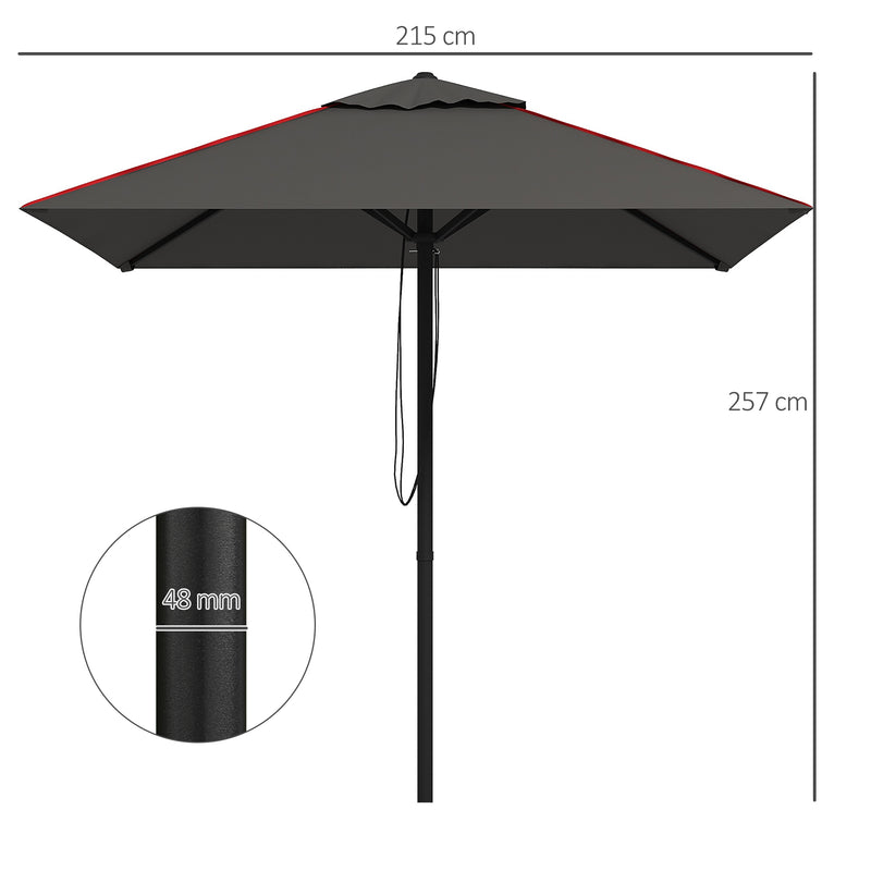 Patio Parasol Umbrella with Vent, Garden Market Table Umbrella Sun Shade Canopy with Piping Side, Grey