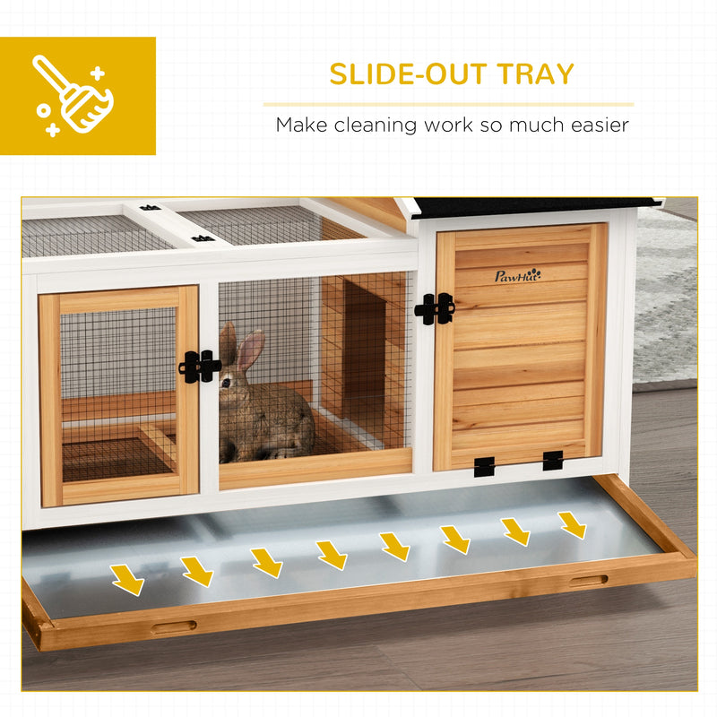 Wooden Rabbit Hutch, Guinea Pig Cage, with Removable Tray, Wheels - Yellow