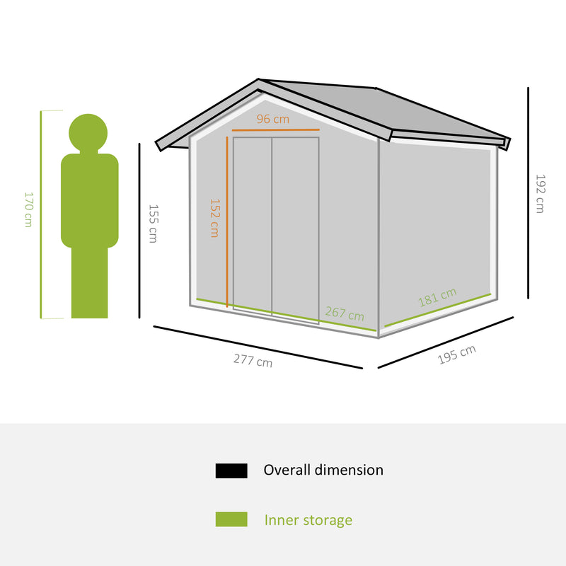 9 x 6FT Garden Metal Storage Shed Outdoor Storage Shed with Foundation Ventilation & Doors, Yellow