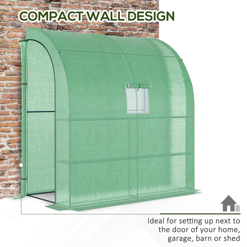 Lean to Greenhouses with Windows and Doors 2 Tiers 4 Wired Shelves 200L x 100W x 215Hcm Green