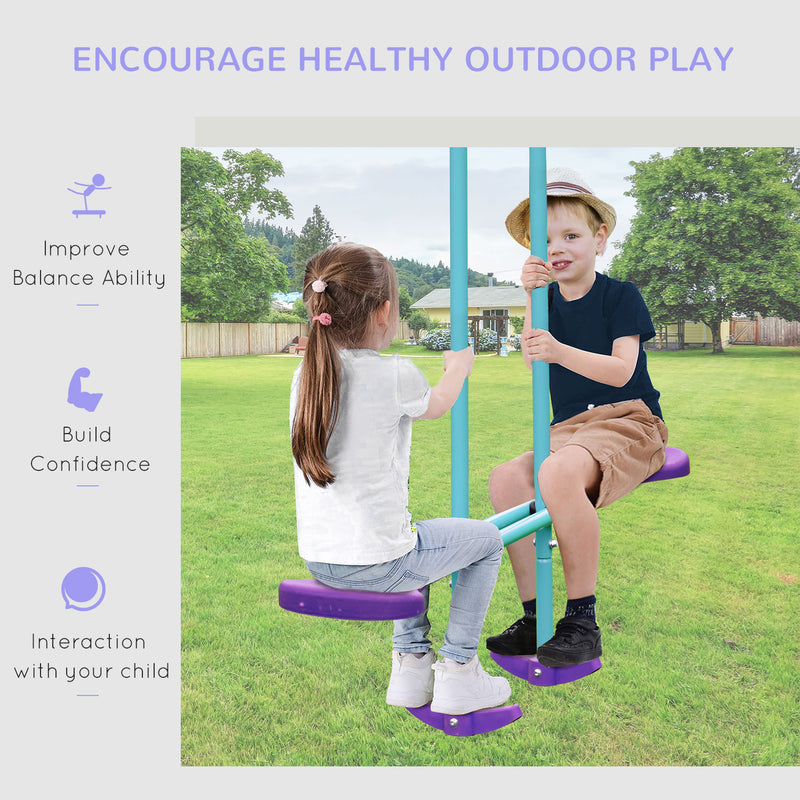 Height Adjustable Metal Swing Set with Glider, Two Swing Seats and Adjustable Height, Outdoor Heavy Duty A-Frame