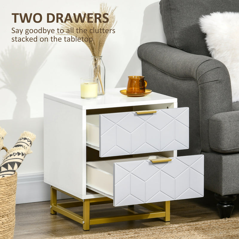 Bedside Table with 2 Drawers, Side Table, Bedside Cabinet with Steel Frame for Living Room, Bedroom, Grey and White
