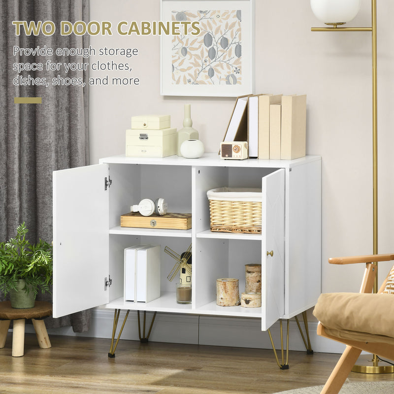 Storage Cabinet Slim Sideboard with Golden Hairpin Legs Adjustable Shelves for Living Room Dining Room Hallway White