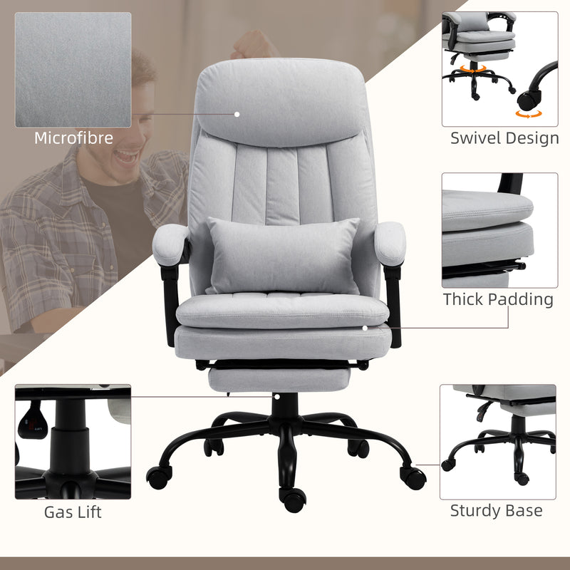Vibration Massage Office Chair with Heat, Microfibre Computer Chair with Footrest, Lumbar Support Pillow, Armrest, Reclining Back, Grey