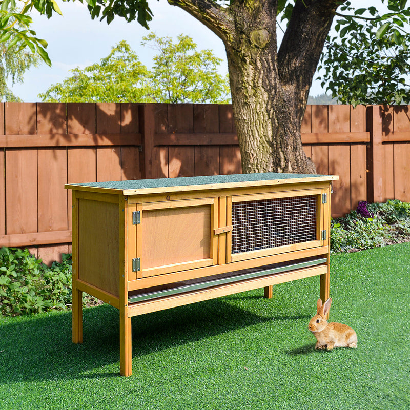 Wooden Rabbit Hutch Guinea Pigs House Outdoor Small Animal Bunny Cage w/ Hinged Top Slide out Tray 115 x 44.3 x 65 cm