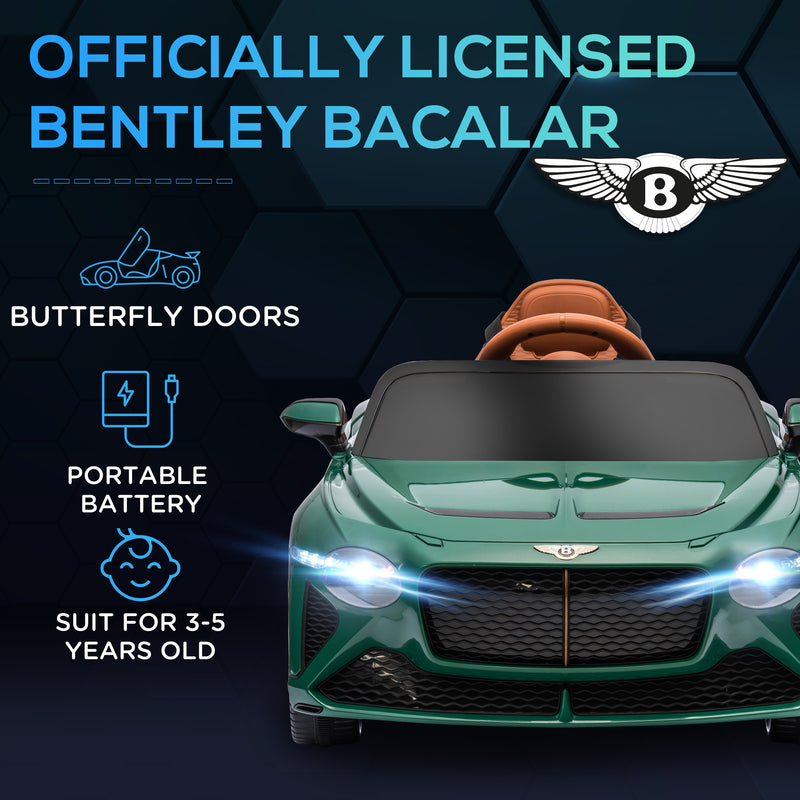 Bentley Bacalar Licensed 12V Kids Electric Ride on Car w/ Remote Control, Powered Electric Car w/ Portable Battery, for Kids Aged 3-5, Green