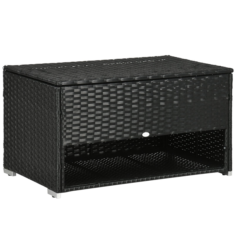 Rattan Garden Storage Box, Outdoor PE Wicker Deck Doxes w/ Shoe Layer for Indoor, Outdoor, Spa, Black