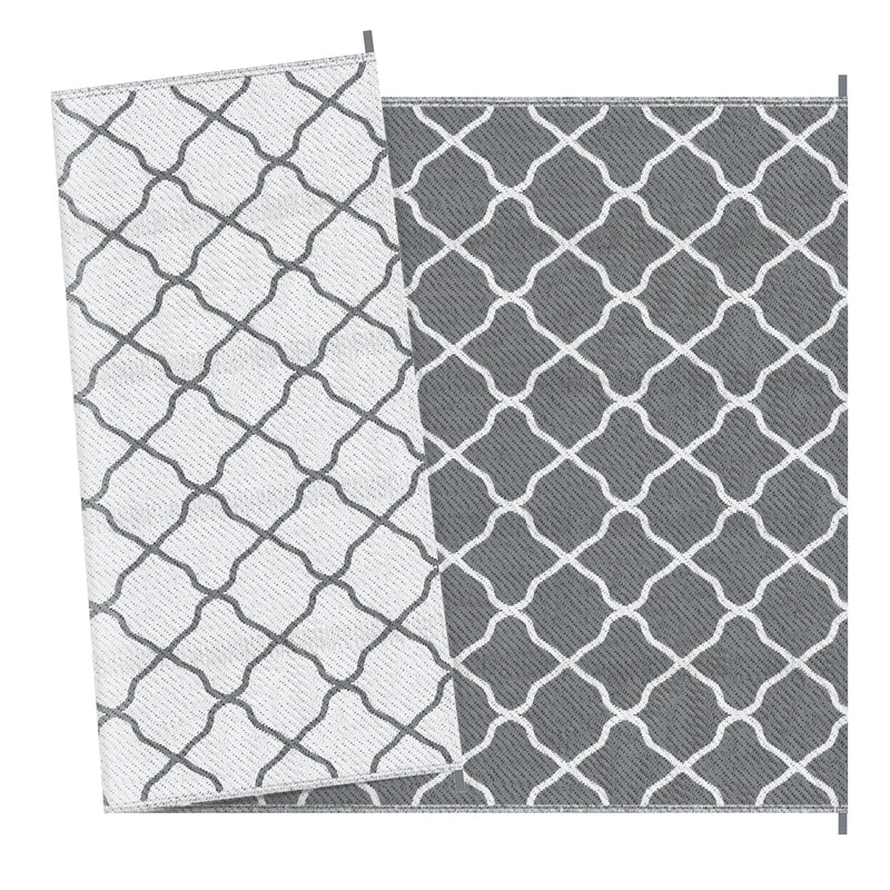 Reversible Outdoor Rug with Carry Bag and Ground Stakes, Waterproof Plastic Straw Mat for Backyard, Deck, RV, Picnic, Camping Grey & White