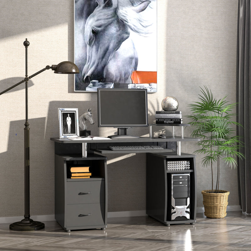 Computer Desk Office PC Table Workstation with Keyboard Tray, CPU Shelf, Drawers, Sliding Scanner Shelf, Black
