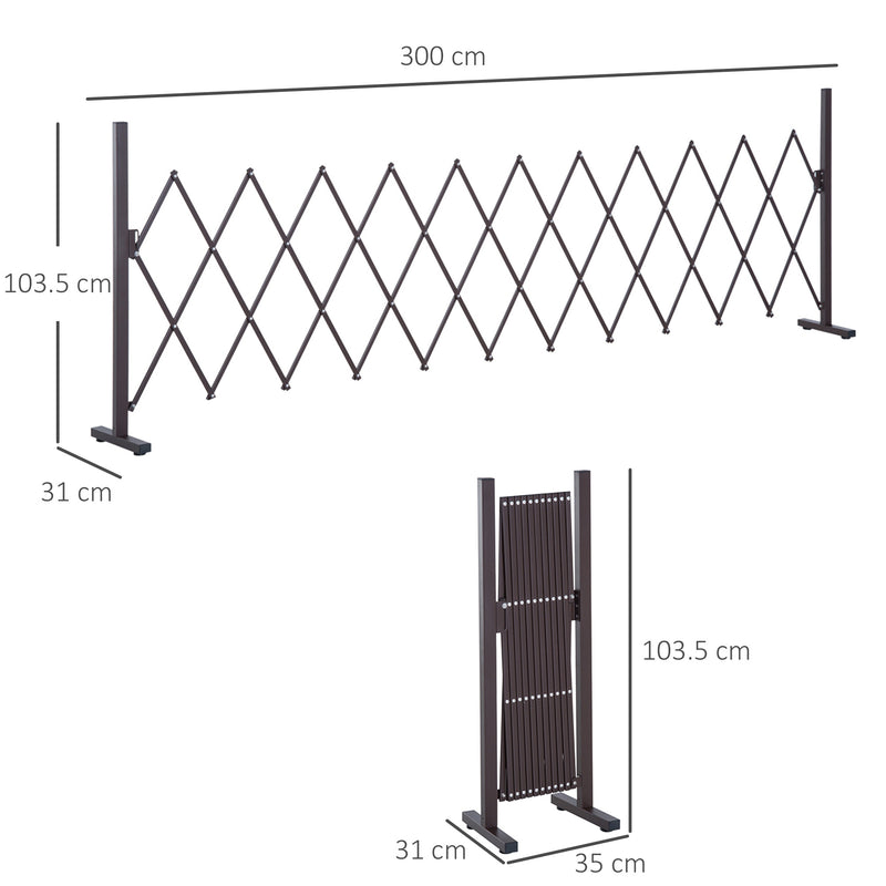 Expanding Trellis Fence Freestanding Movable Fence Foldable Garden Screen Panel Aluminum, 300cm x 103.5 cm, Dark Brown