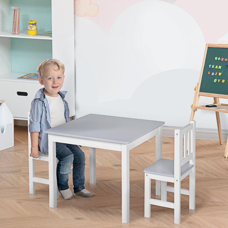 Kids Table and 2 Chairs Set 3 Pieces Toddler Multi-usage Desk for Indoor Arts & Crafts Study Rest Snack Time Easy Assembly Grey