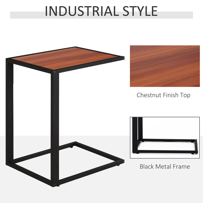 C-Shaped Side Table, Sofa End Table with Metal Frame, Accent Couch Table for Living room, Bedroom, Set of 2, Walnut and Black