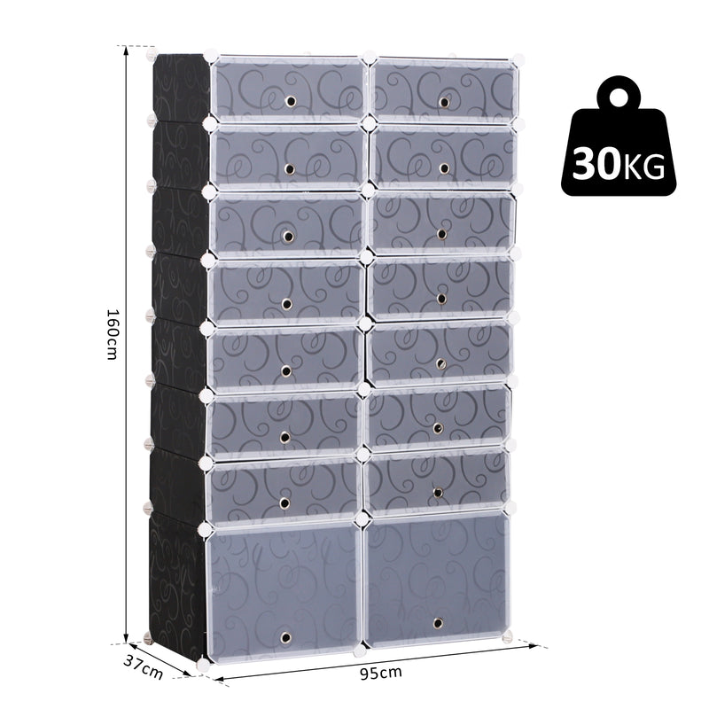Large 16-Cube DIY Shoes Rack Portable Interlocking Plastic Cabinet 8 Tier Footwear Organiser Bedroom 32 Pairs