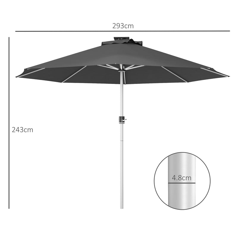 LED Patio Umbrella, Lighted Deck Umbrella with 4 Lighting Modes, Solar & USB Charging, Charcoal Grey